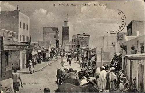 Ak Rabat Marokko, Rue Souika, Geschäft Schmitt Freres