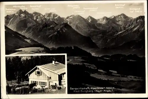 Ak Ried Burgberg Bayrisches Allgäu, Bergwirtschaft Alpenblick, Panorama