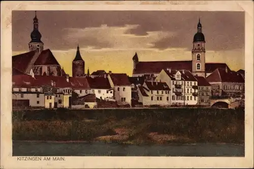 Ak Kitzingen in Mainfranken Bayern, Blick auf den Ort vom Wasser aus