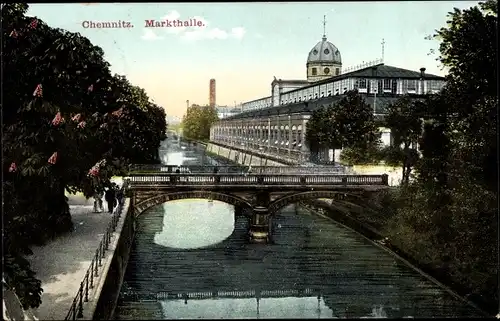 Ak Chemnitz in Sachsen, Markthalle, Brücke