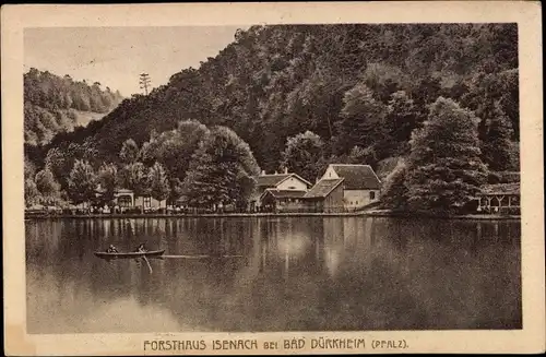Ak Bad Dürkheim am Pfälzerwald, Forsthaus Isenach, Partie am See, Boot