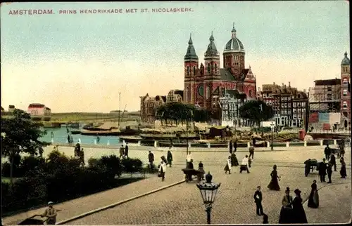 Ak Amsterdam Nordholland Niederlande, Prins Hendrikkade, St. Nicolaaskerk