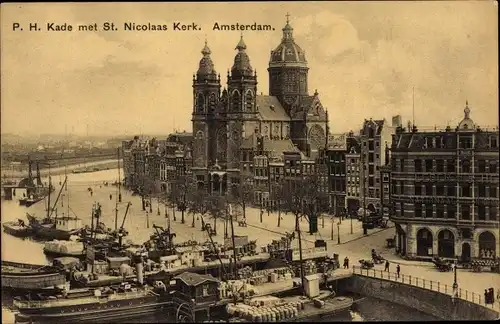 Ak Amsterdam Nordholland Niederlande, Prins Hendrikkade, St. Nicolaaskerk