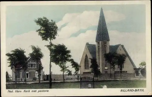 Ak Rilland Reimerswaal Zeeland Niederlande, Bad, Ned. Herv. Kerk met pastorie