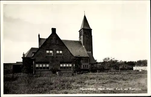 Ak Nieuwdorp Zeeland, Ned. Herv. Kerk en Pastorie