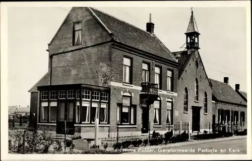 Ak Anna Jacobapolder Zeeland Niederlande, Gereformeerde Pastorie en Kerk