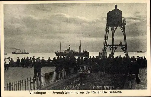 Ak Vlissingen Zeeland Niederlande, Avondstemming op de Rivier De Schelde