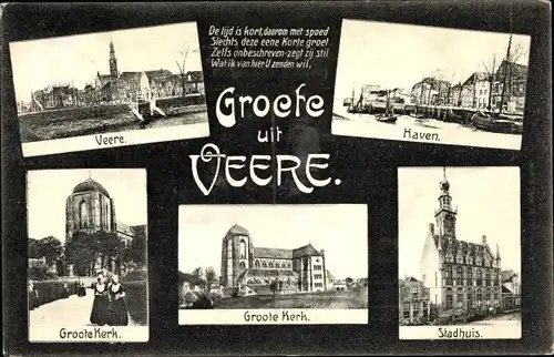 Ak Veere Zeeland Niederlande, Haven, Groote Kerk, Stadhuis