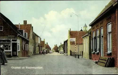 Ak Vrouwenpolder Veere Zeeland, Platz, Geschäft, Gebäude