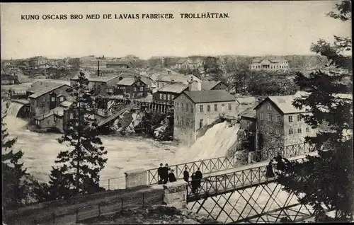 Ak Trollhättan Schweden, Kung Oscars bro med de Lavals Fabriker