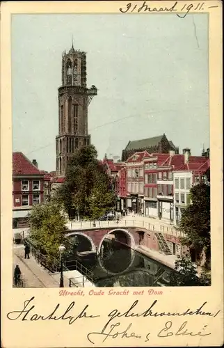 Ak Utrecht Niederlande, Oudegracht met Dom