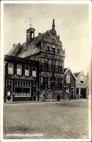 Ak Brouwershaven Zeeland, Stadhuis, Hotel Ringelberg