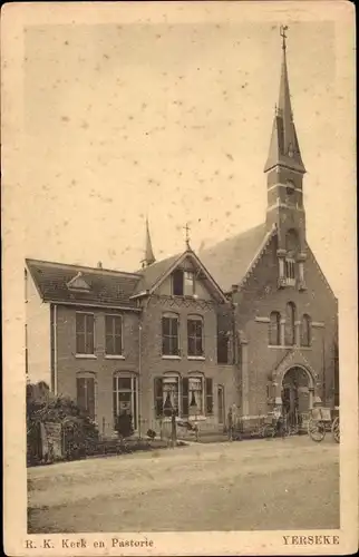 Ak Ierseke Yerseke Reimerswaal Zeeland, R.K. Kerk en Pastorie