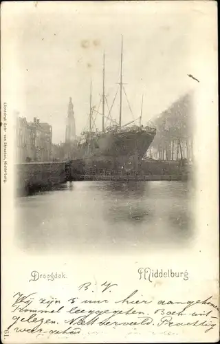 Ak Middelburg Zeeland Niederlande, Droogdok, Trockendock, Schiff