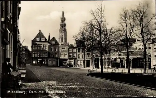 Ak Middelburg Zeeland Niederlande, Dam met Graanbeurs