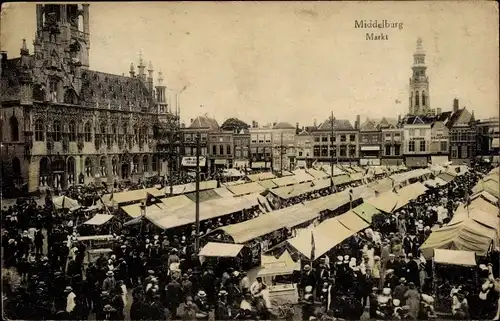 Ak Middelburg Zeeland Niederlande, Markt