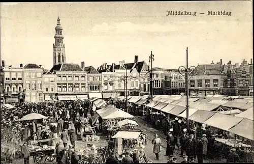 Ak Middelburg Zeeland Niederlande, Marktdag