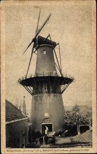 Ak Zierikzee Zeeland, Korenmolen De Hoop, Ld. L. Nobelstr., gebouwd in 1850