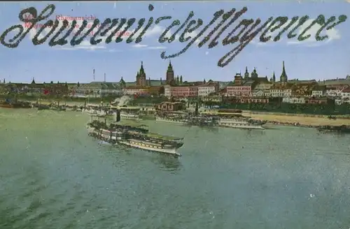 Glitzer Ak Mainz am Rhein, Mayence, Rheinansicht, Dampfer