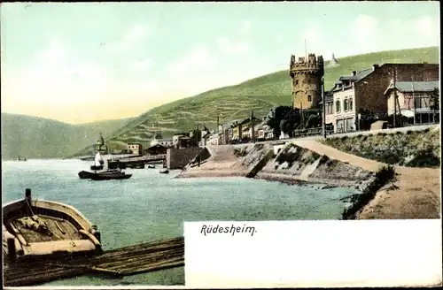 Ak Rüdesheim am Rhein Hessen, Blick auf den Ort vom Rhein