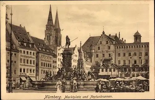 Ak Nürnberg in Mittelfranken, Marktplatz und Neptunbrunnen