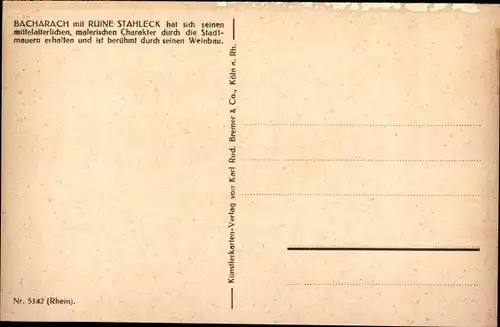 Künstler Ak Bacharach am Rhein, Ort mit Ruine Stahleck