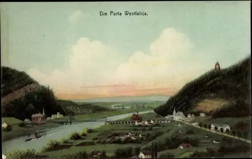 Ak Porta Westfalica an der Weser, Panorama, Brücke