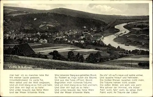 Ak Valdorf Vlotho an der Weser, Panorama vom Ort, Brücke, Gedicht