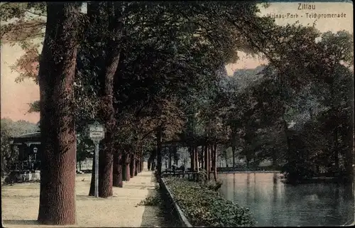 Ak Zittau in Sachsen, Weinau-Park, Teichpromenade