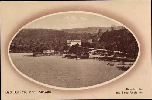 Passepartout Ak Buckow in der Märkischen Schweiz, Strandhotel, Badeanstalten