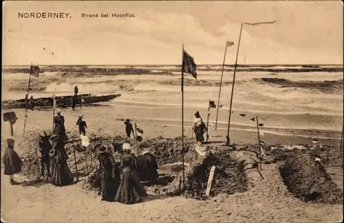Ak Insel Sylt in Nordfriesland, Strand bei Hochflut