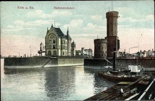 Ak Köln am Rhein, Hafeneinfahrt, Dampfer, Am Leystapel