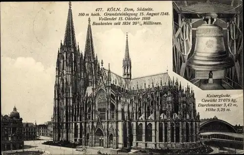 Ak Köln am Rhein, Südseite vom Dom, Kaiserglocke