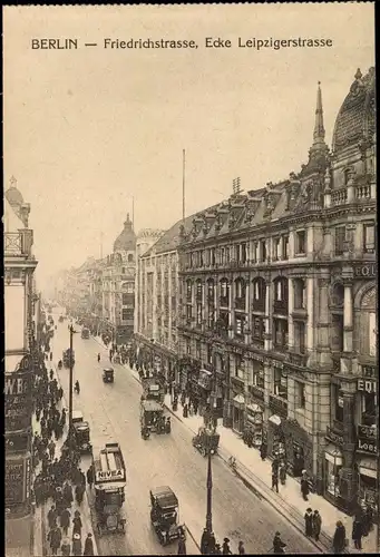 Ak Berlin Mitte, Friedrichstraße, Ecke Leipzigerstraße, Straßenverkehr