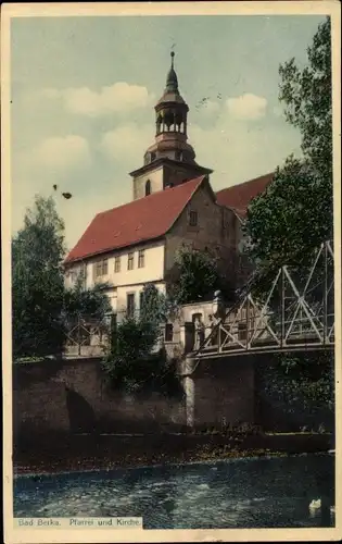 Ak Bad Berka in Thüringen, Pfarrei und Kirche, Uferpartie, Brücke