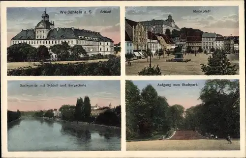 Ak Weißenfels an der Saale, Schloss, Marktplatz, Saalepartie, Bergschule, Aufgang zum Stadtpark