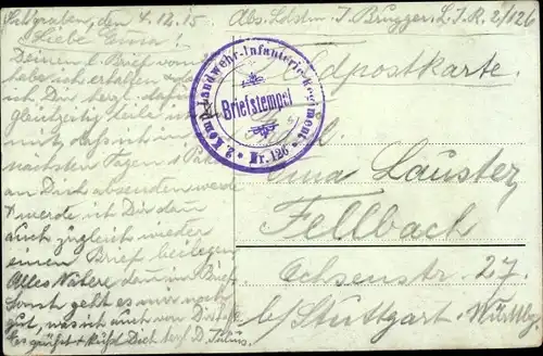 Ak Stempel Deutsche Feldpost 1. WK, 3. Komp. Landwehr Infanterie Regiment Nr. 126