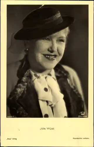 Ak Schauspielerin Ida Wüst, Portrait, Hut mit Schleier, Ross Verlag 9350 1