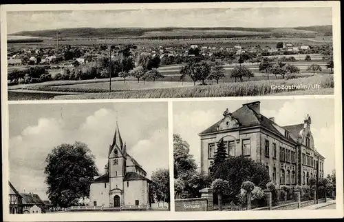 Ak Großostheim Unterfranken, Schule, Kirche, Totalansicht