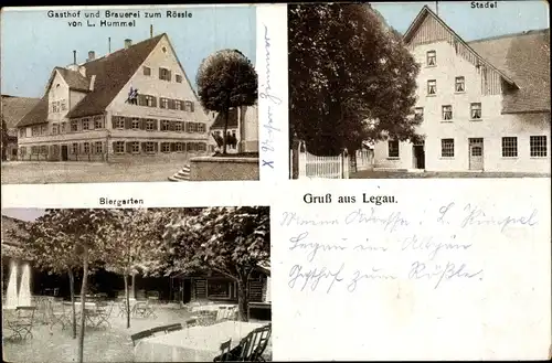 Ak Legau in Schwaben Unterallgäu, Gasthof und Brauerei zum Rössle, Stadel, Biergarten