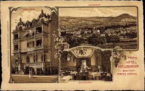 Litho Bad Neuenahr Ahrweiler in Rheinland Pfalz, Parkhotel Neuenahr, Stadtansicht