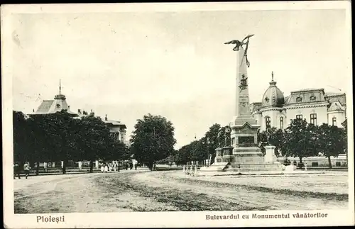 Ak Ploesti Ploiești Rumänien, Bulevardul cu Monumentul Vanatorilor