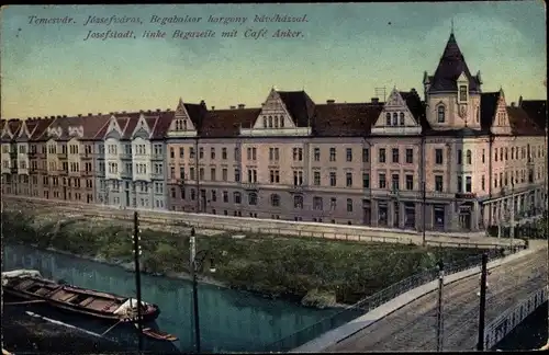 Ak Temesvár Timișoara Temeswar Rumänien, Josefstadt, Linke Begazeile mit Café Anker