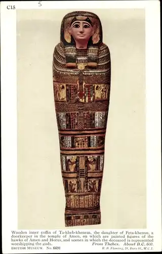 Ak Theben Ägypten, British Museum No. 6691, wooden inner coffin Ta-kheb-khenem