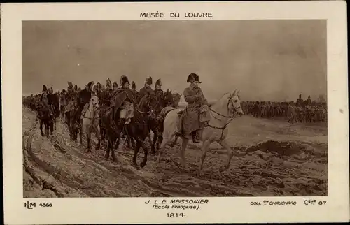 Künstler Ak Meissonier, J. L. E., Napoleon zu Pferde, Französische Soldaten, Musee du Louvre