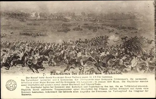 Ak Panorama der Schlacht von Waterloo, Der Kampf hatte durch Stürmung gegen 11 begonnen