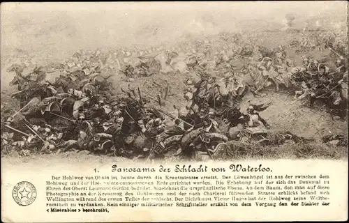 Ak Panorama der Schlacht von Waterloo, Der Hohlweg von Obain ist durch die Kreuzstraße ersetzt