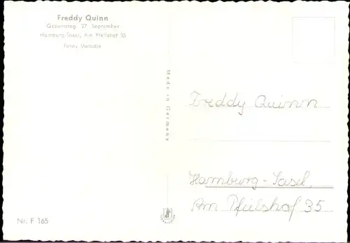 Ak Sänger Freddy Quinn, Portrait