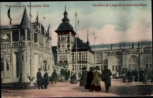 Ak Bruxelles Brüssel, Exposition Universelle 1910, Pavillon de Liége et la salles des fêtes