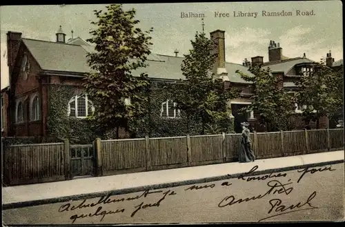 Ak Balham London, Free Library Ramsdon Road